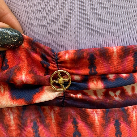 Vix Paula Hermanny Ikat print Peach Pink Cream Blue Jersey Halter Maxi Dress L - Picture 10 of 16